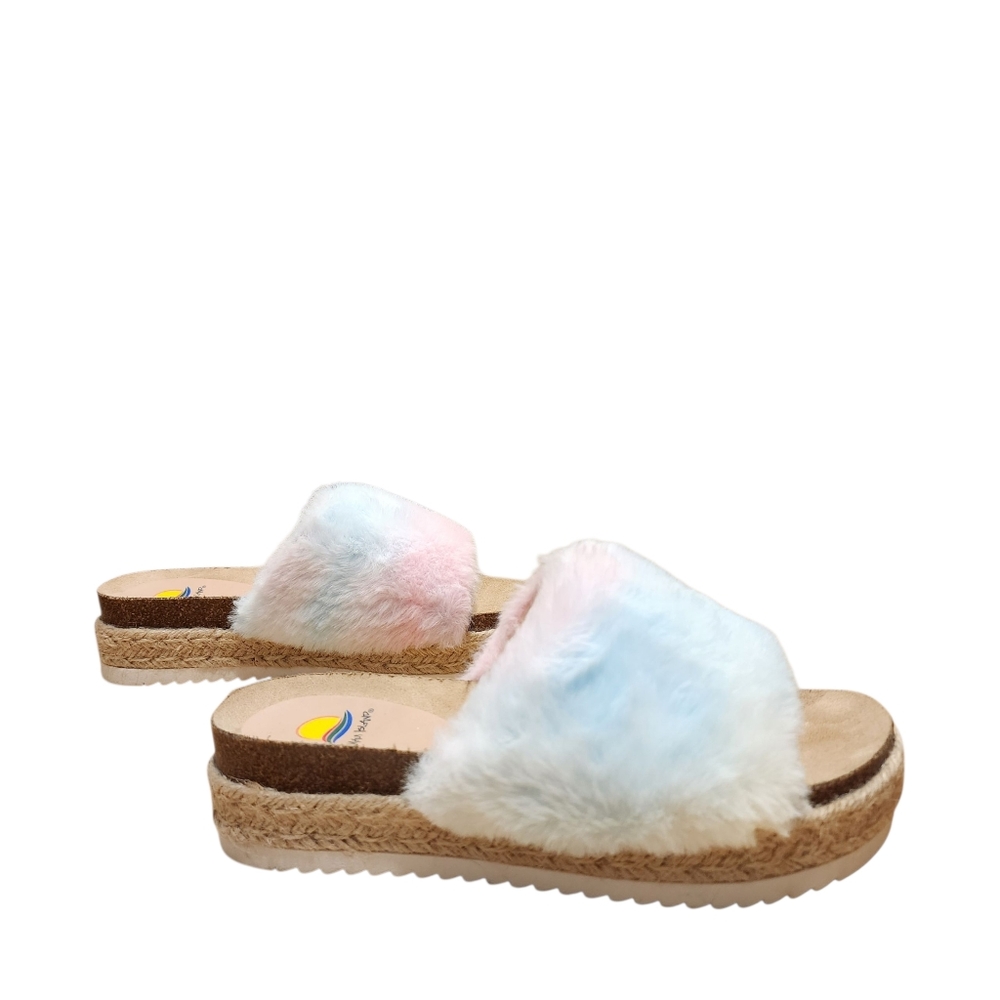 Chunky Raffia Cork Platform Slide Sz 9